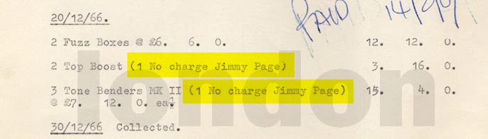 Sola Sound 1967 Jimmy Page Tonebender Receipt sm
